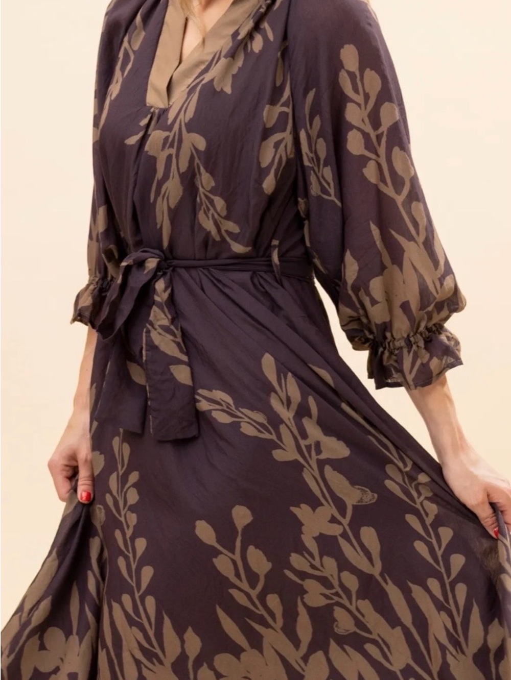 Umgee Purple Mix Floral Print Midi Dress with Waist Tie